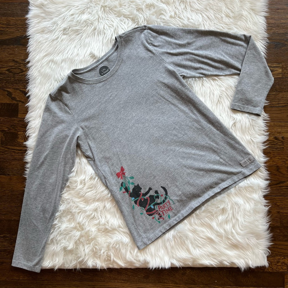 Life Is Good Womens Crusher T-Shirt Gray Heather Party Time Classic Fit Scoop M